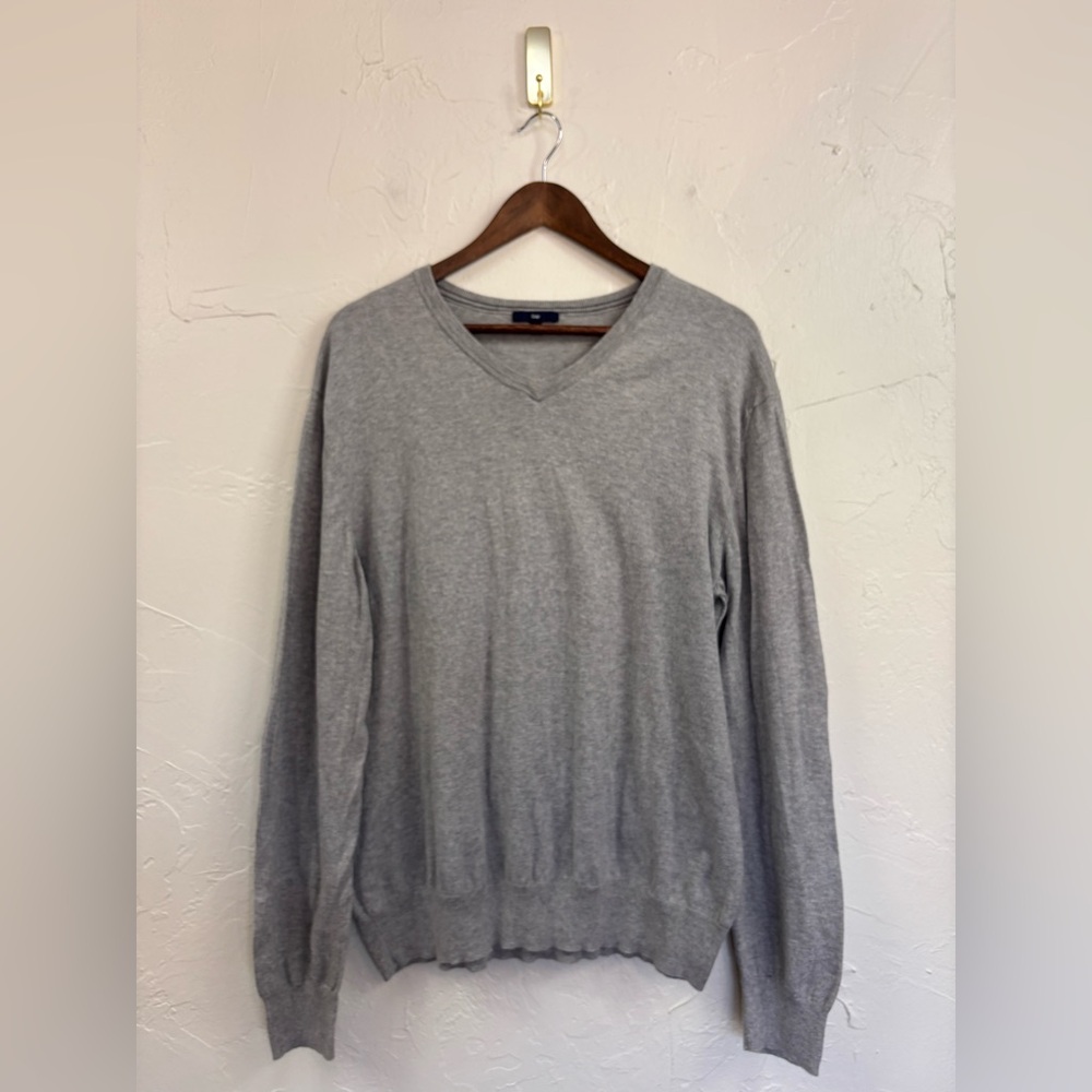 GAP Vintage Men's Grey V Neck Sweater Long Sleeve Vintage Preppy Cotton Y2K‎ XL